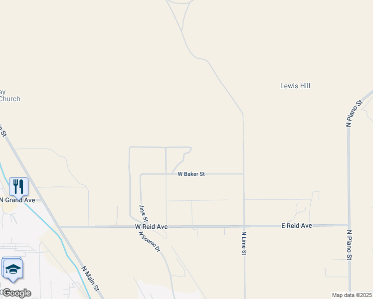 map of restaurants, bars, coffee shops, grocery stores, and more near 326 West Baker Street in Porterville