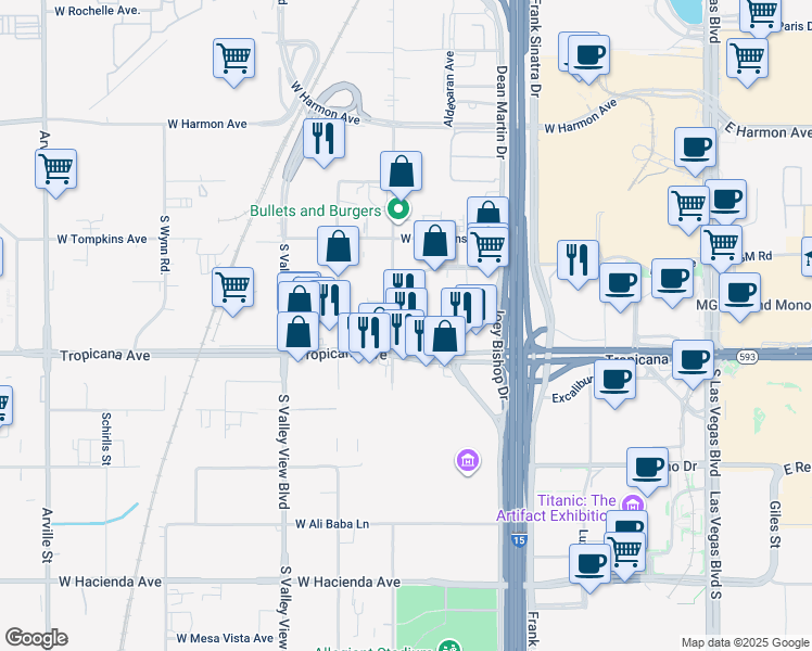 map of restaurants, bars, coffee shops, grocery stores, and more near 4868 Polaris Avenue in Las Vegas