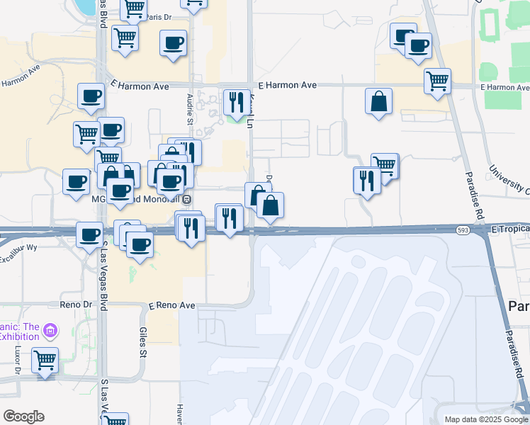 map of restaurants, bars, coffee shops, grocery stores, and more near 4837 Deckow Lane in Las Vegas