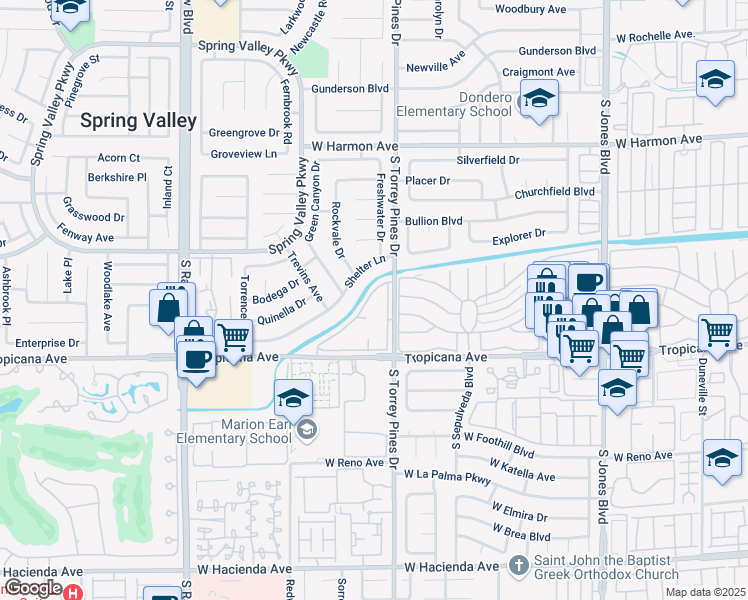 map of restaurants, bars, coffee shops, grocery stores, and more near 4815 South Torrey Pines Drive in Las Vegas