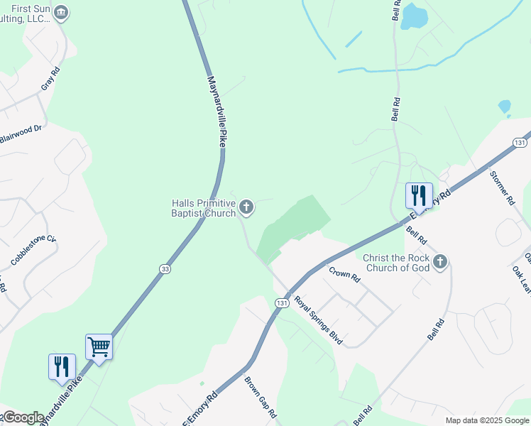 map of restaurants, bars, coffee shops, grocery stores, and more near 5358 Dover Springs Way in Knoxville