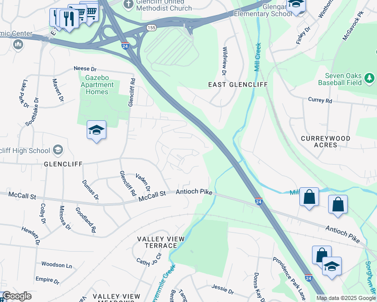 map of restaurants, bars, coffee shops, grocery stores, and more near 307 Bridgeway Circle in Nashville