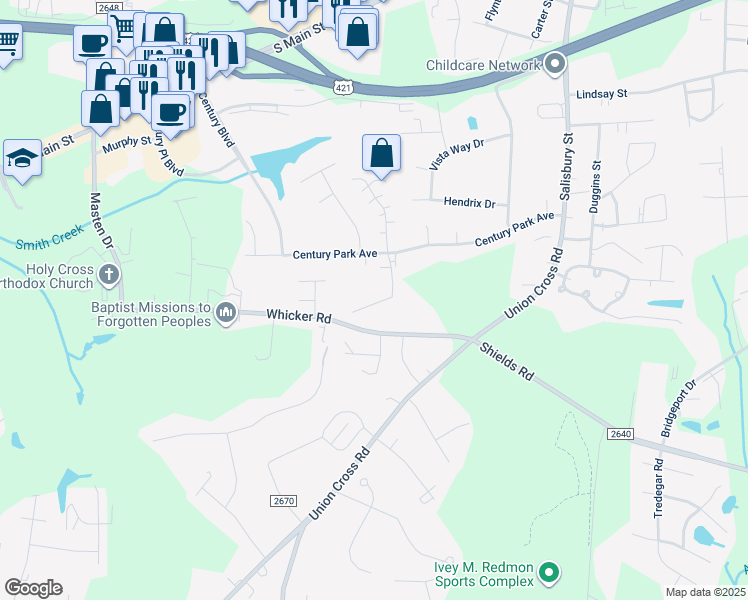 map of restaurants, bars, coffee shops, grocery stores, and more near 548 Brookside Court in Kernersville