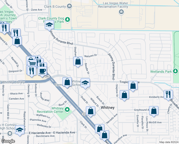 map of restaurants, bars, coffee shops, grocery stores, and more near 4818 Beadle Street in Las Vegas