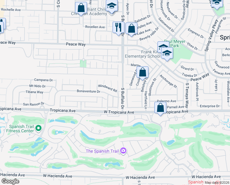 map of restaurants, bars, coffee shops, grocery stores, and more near 4766 Desert Plains Road in Las Vegas