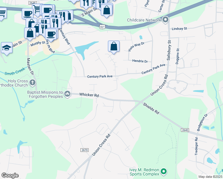 map of restaurants, bars, coffee shops, grocery stores, and more near 548 Brookside Court in Kernersville