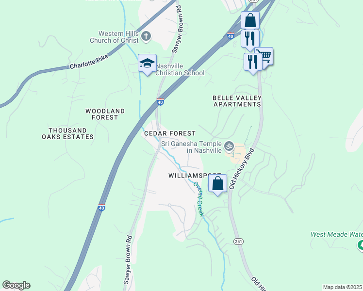 map of restaurants, bars, coffee shops, grocery stores, and more near 504 Cedar Forest Court in Nashville