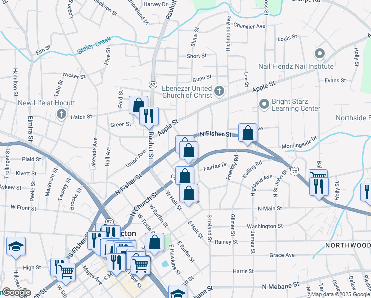 map of restaurants, bars, coffee shops, grocery stores, and more near 321 Vance Street in Burlington