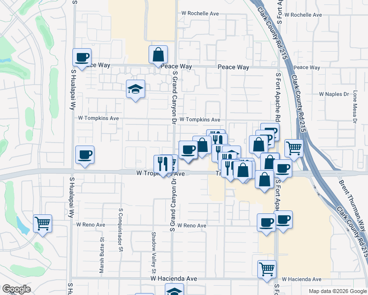 map of restaurants, bars, coffee shops, grocery stores, and more near 9751 Coffee Avenue in Las Vegas