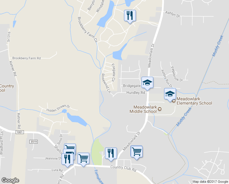 map of restaurants, bars, coffee shops, grocery stores, and more near 515 Silverbrook Lane in Winston-Salem