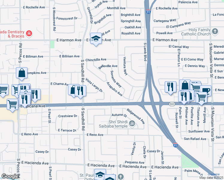 map of restaurants, bars, coffee shops, grocery stores, and more near 3993 Acapulco Avenue in Las Vegas