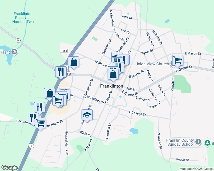 map of restaurants, bars, coffee shops, grocery stores, and more near 9 West Green Street in Franklinton