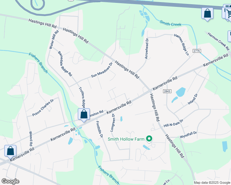 map of restaurants, bars, coffee shops, grocery stores, and more near 673 Lambley Lane in Kernersville