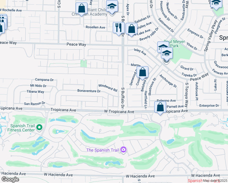 map of restaurants, bars, coffee shops, grocery stores, and more near 7831 Windward Road in Las Vegas