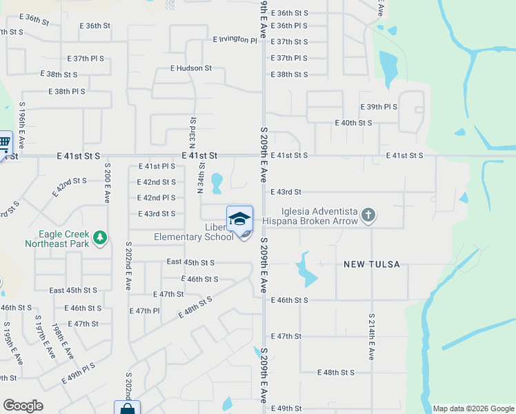 map of restaurants, bars, coffee shops, grocery stores, and more near 3619 East Berkeley Street in Broken Arrow