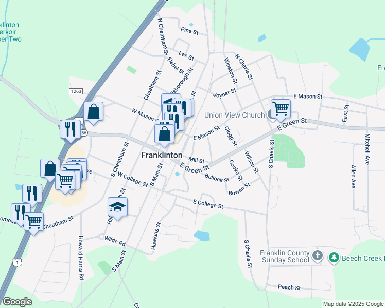 map of restaurants, bars, coffee shops, grocery stores, and more near Sterling Street in Franklinton