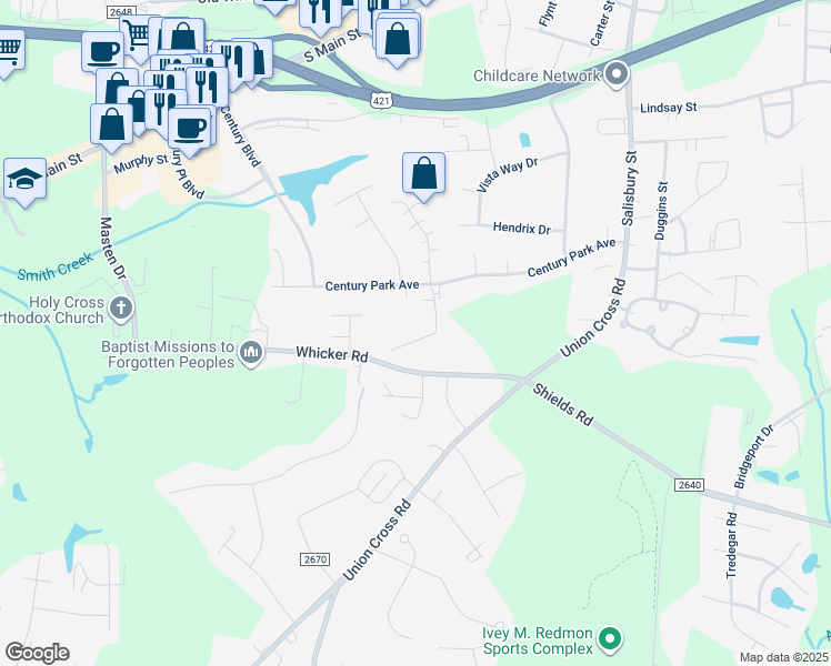 map of restaurants, bars, coffee shops, grocery stores, and more near 556 Brookside Court in Kernersville
