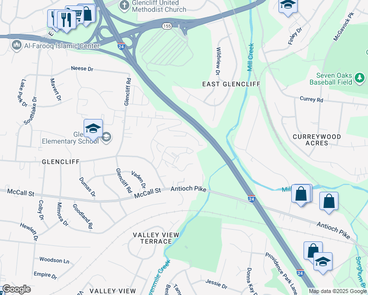 map of restaurants, bars, coffee shops, grocery stores, and more near 307 Bridgeway Circle in Nashville