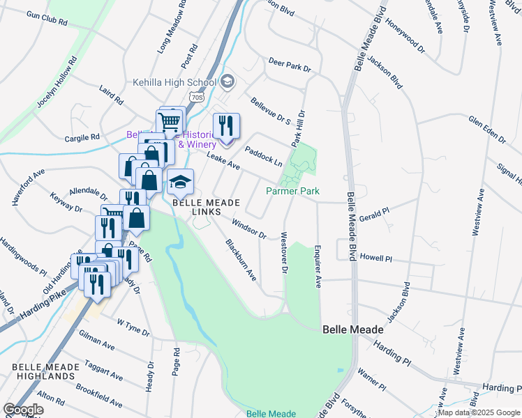 map of restaurants, bars, coffee shops, grocery stores, and more near 111 Lasalle Court in Nashville