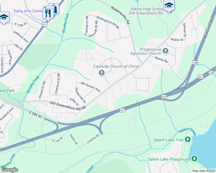 map of restaurants, bars, coffee shops, grocery stores, and more near 2931 Old Greensboro Road in Winston-Salem