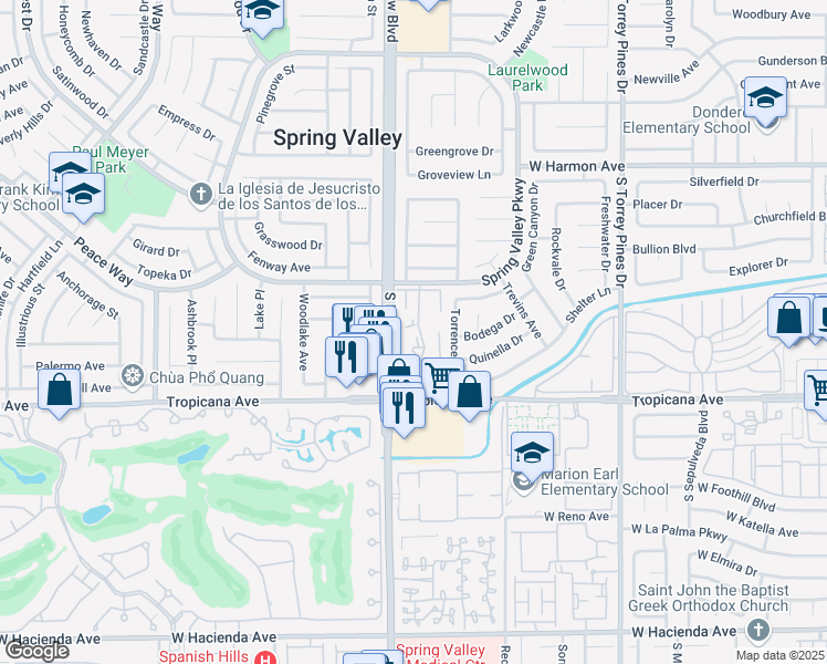 map of restaurants, bars, coffee shops, grocery stores, and more near 4805 Nara Vista Way in Las Vegas