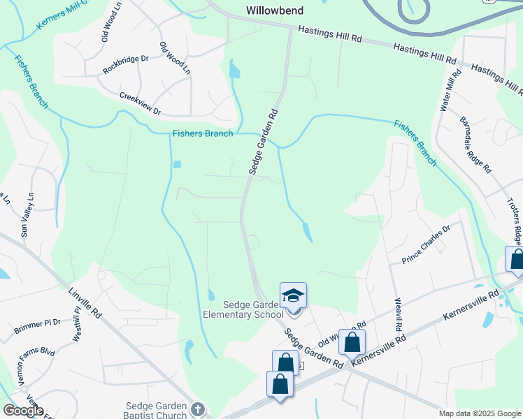 map of restaurants, bars, coffee shops, grocery stores, and more near 311 Sedge Garden Road in Kernersville