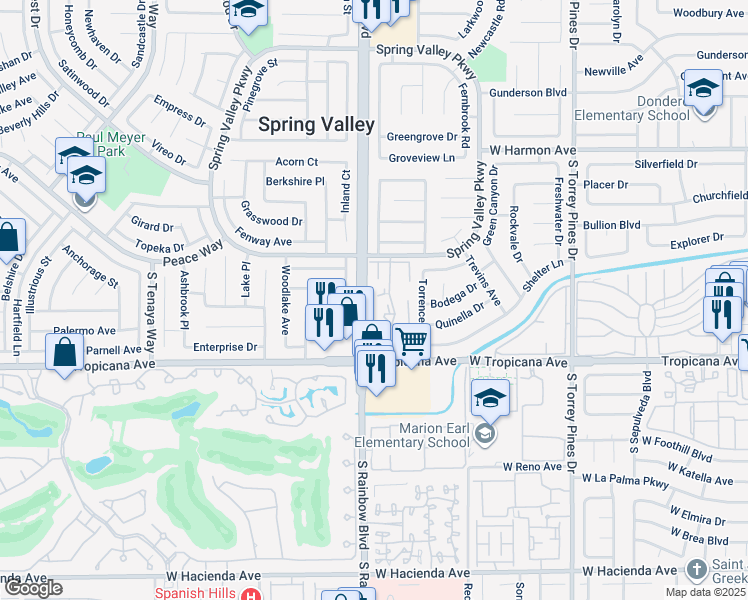 map of restaurants, bars, coffee shops, grocery stores, and more near 4801 Nara Vista Way in Las Vegas