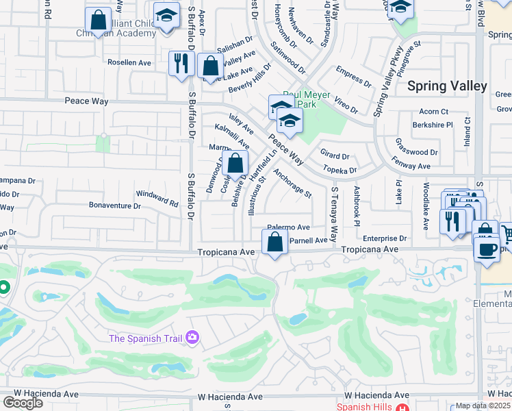 map of restaurants, bars, coffee shops, grocery stores, and more near 4804 Illustrious Street in Las Vegas