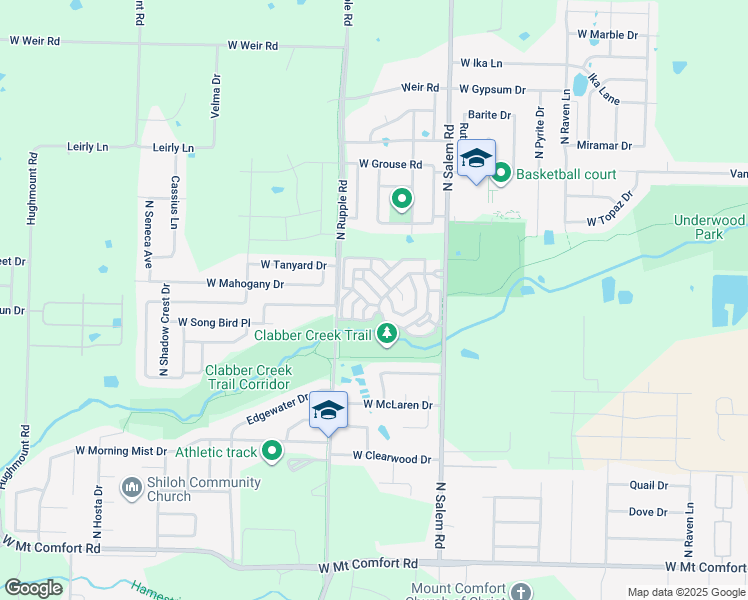 map of restaurants, bars, coffee shops, grocery stores, and more near 3600 South Tower Circle in Fayetteville