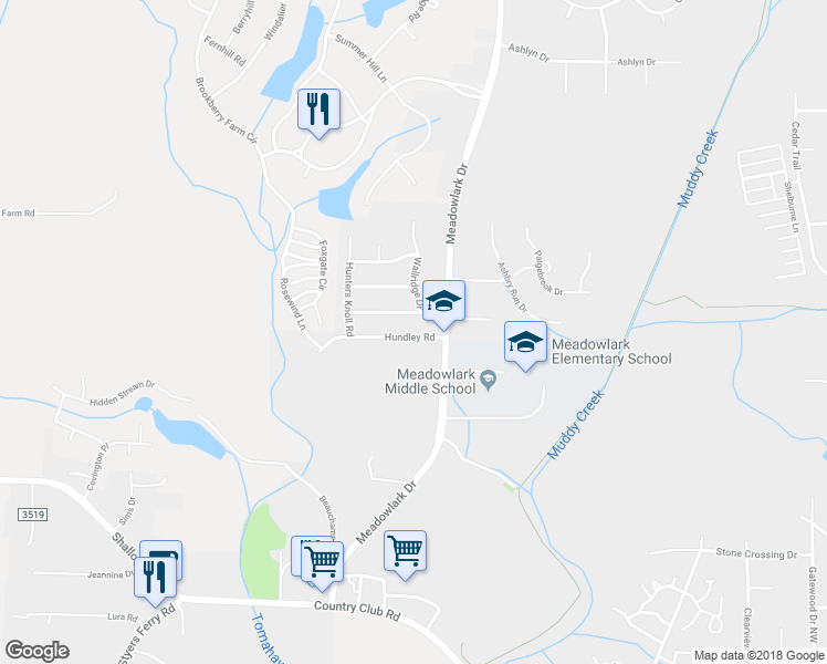 map of restaurants, bars, coffee shops, grocery stores, and more near 5425 Hundley Road in Winston-Salem