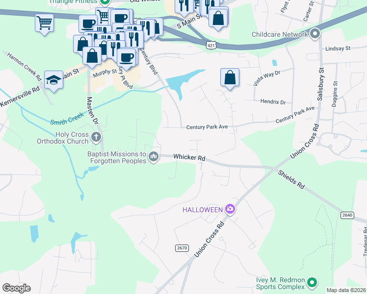 map of restaurants, bars, coffee shops, grocery stores, and more near 1277 Friends Lane in Kernersville