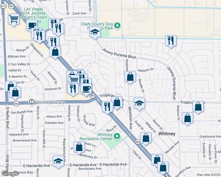 map of restaurants, bars, coffee shops, grocery stores, and more near 4842 Longshot Drive in Las Vegas