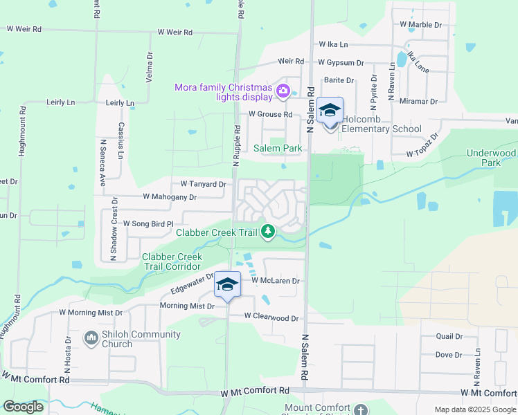 map of restaurants, bars, coffee shops, grocery stores, and more near 3600 South Tower Circle in Fayetteville