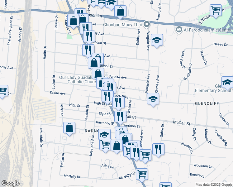 map of restaurants, bars, coffee shops, grocery stores, and more near 324 Antioch Pike in Nashville