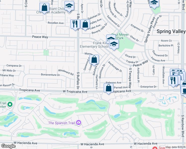map of restaurants, bars, coffee shops, grocery stores, and more near 7689 Rathburn Avenue in Las Vegas
