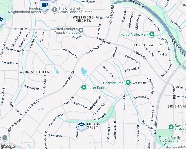 map of restaurants, bars, coffee shops, grocery stores, and more near 1300 Pebble Drive in Greensboro