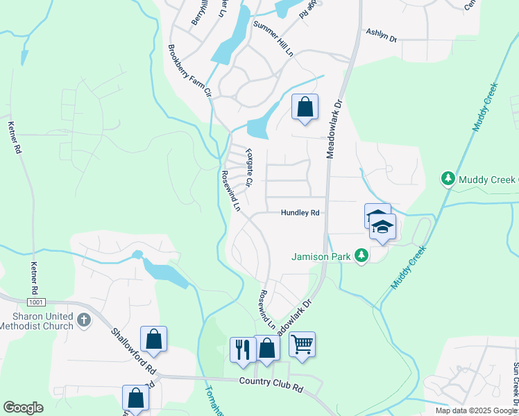 map of restaurants, bars, coffee shops, grocery stores, and more near 5507 Hundley Road in Winston-Salem