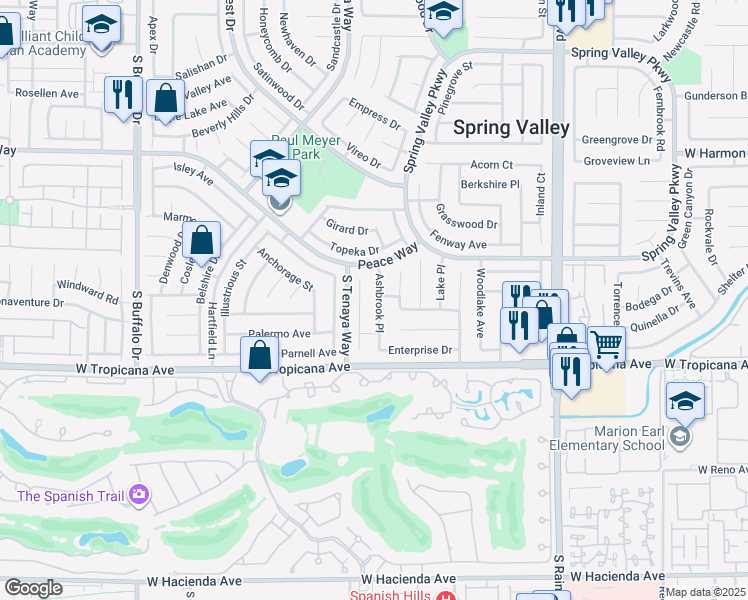 map of restaurants, bars, coffee shops, grocery stores, and more near 4773 Ashbrook Place in Las Vegas