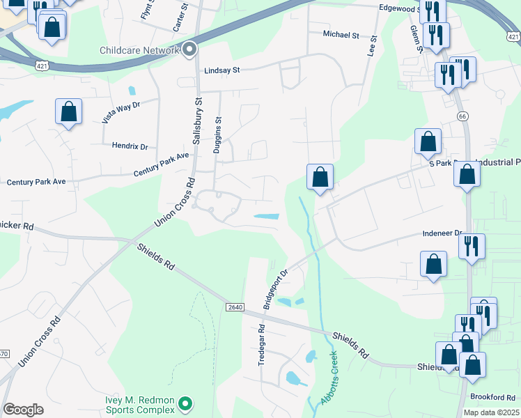 map of restaurants, bars, coffee shops, grocery stores, and more near 1220 Kakie Jennings Court in Kernersville