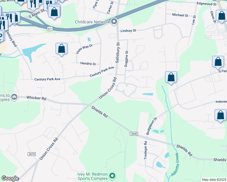map of restaurants, bars, coffee shops, grocery stores, and more near 408 Thomas Ross Court in Kernersville