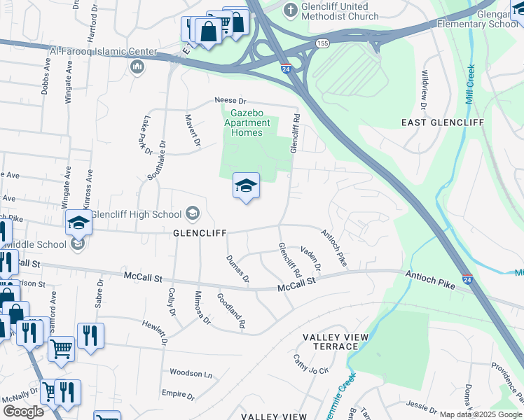map of restaurants, bars, coffee shops, grocery stores, and more near 120 Antioch Pike in Nashville