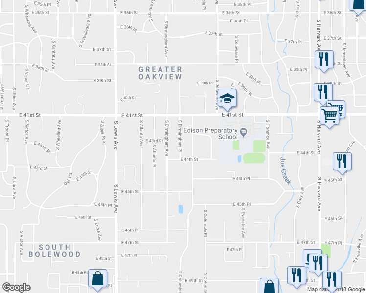 map of restaurants, bars, coffee shops, grocery stores, and more near 4165 South Birmingham Place in Tulsa