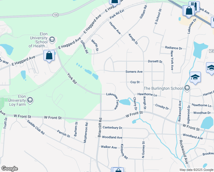 map of restaurants, bars, coffee shops, grocery stores, and more near 1560 York Place in Burlington
