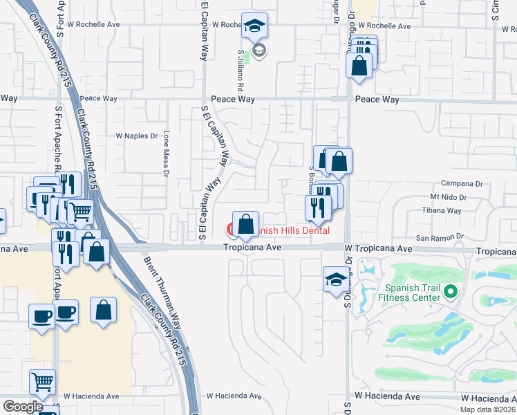 map of restaurants, bars, coffee shops, grocery stores, and more near 8839 La Manga Avenue in Las Vegas