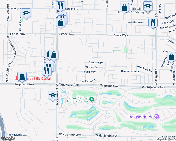 map of restaurants, bars, coffee shops, grocery stores, and more near 8352 Tibana Way in Las Vegas