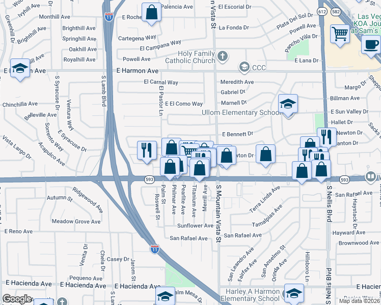 map of restaurants, bars, coffee shops, grocery stores, and more near 4504 East Newton Drive in Las Vegas