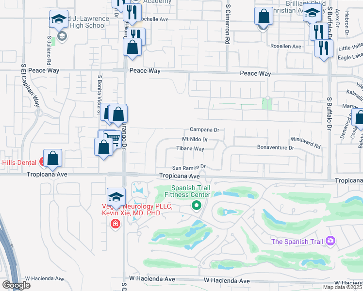 map of restaurants, bars, coffee shops, grocery stores, and more near 8382 Tibana Way in Las Vegas