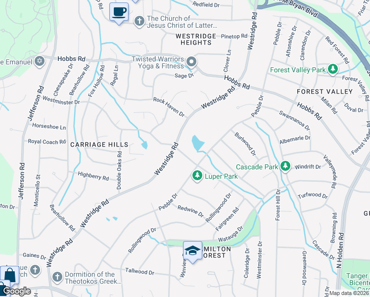 map of restaurants, bars, coffee shops, grocery stores, and more near 1108 Westminster Drive in Greensboro
