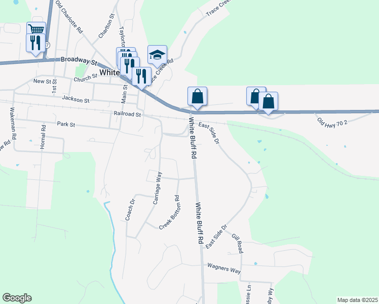 map of restaurants, bars, coffee shops, grocery stores, and more near 1018 White Bluff Road in White Bluff