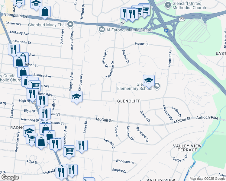 map of restaurants, bars, coffee shops, grocery stores, and more near 3228 Holbrook Drive in Nashville